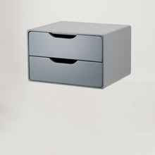 Load image into Gallery viewer, Khaya Two Drawer Floating Side Table with Cut Out Handle - Grey
