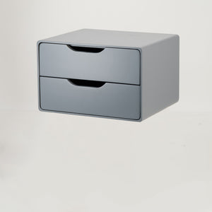 Khaya Two Drawer Floating Side Table with Cut Out Handle - Grey