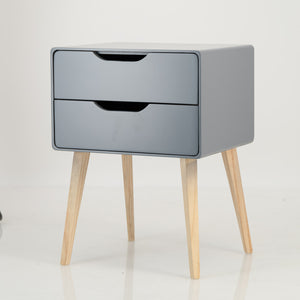 Khaya Two Drawer Side Table with Cut Out Handle - Grey