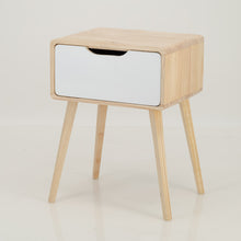 Load image into Gallery viewer, Kuva Pine One Drawer Side Table with Cut Out Handle - White
