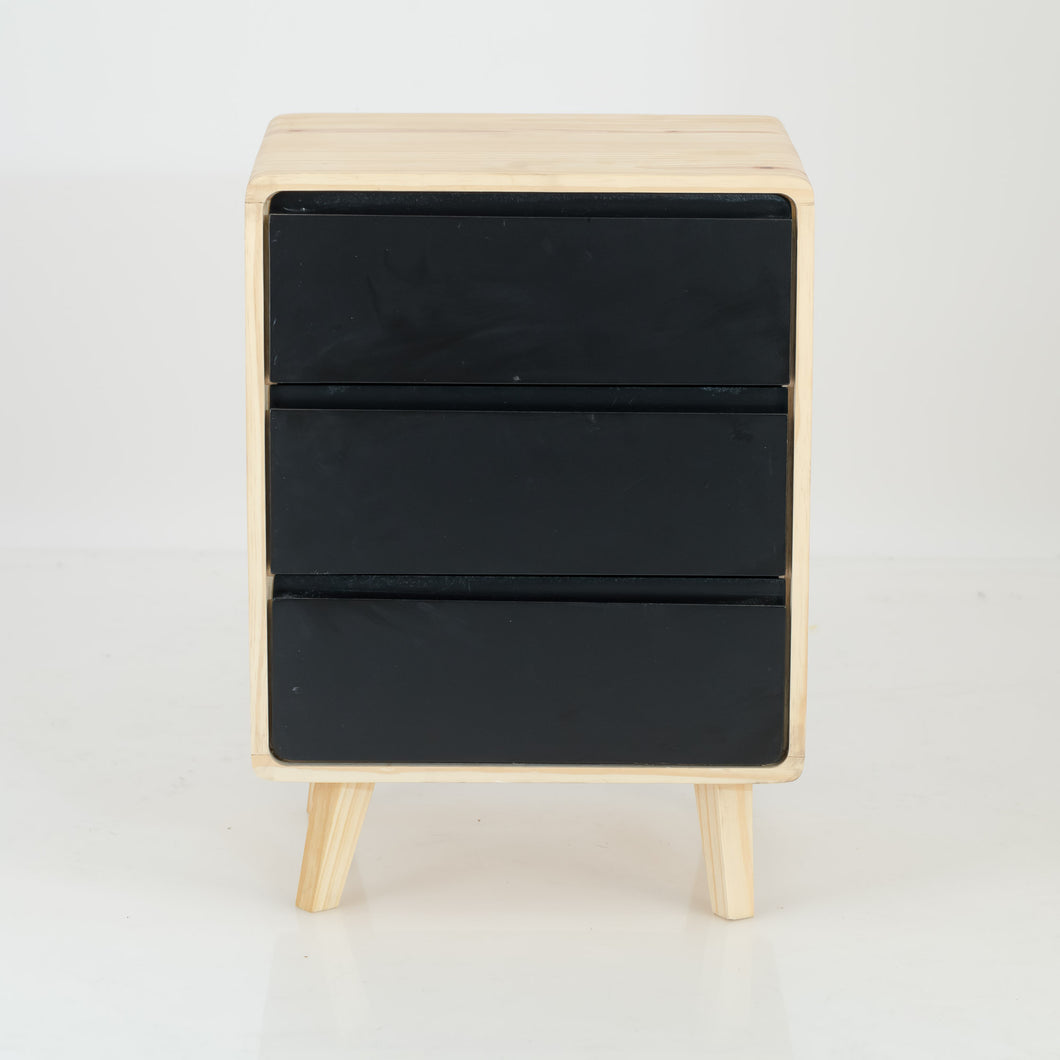 Kuva Pine Three Drawer Side Table with Groove Handles - Black