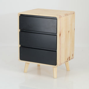 Kuva Pine Three Drawer Side Table with Groove Handles - Black