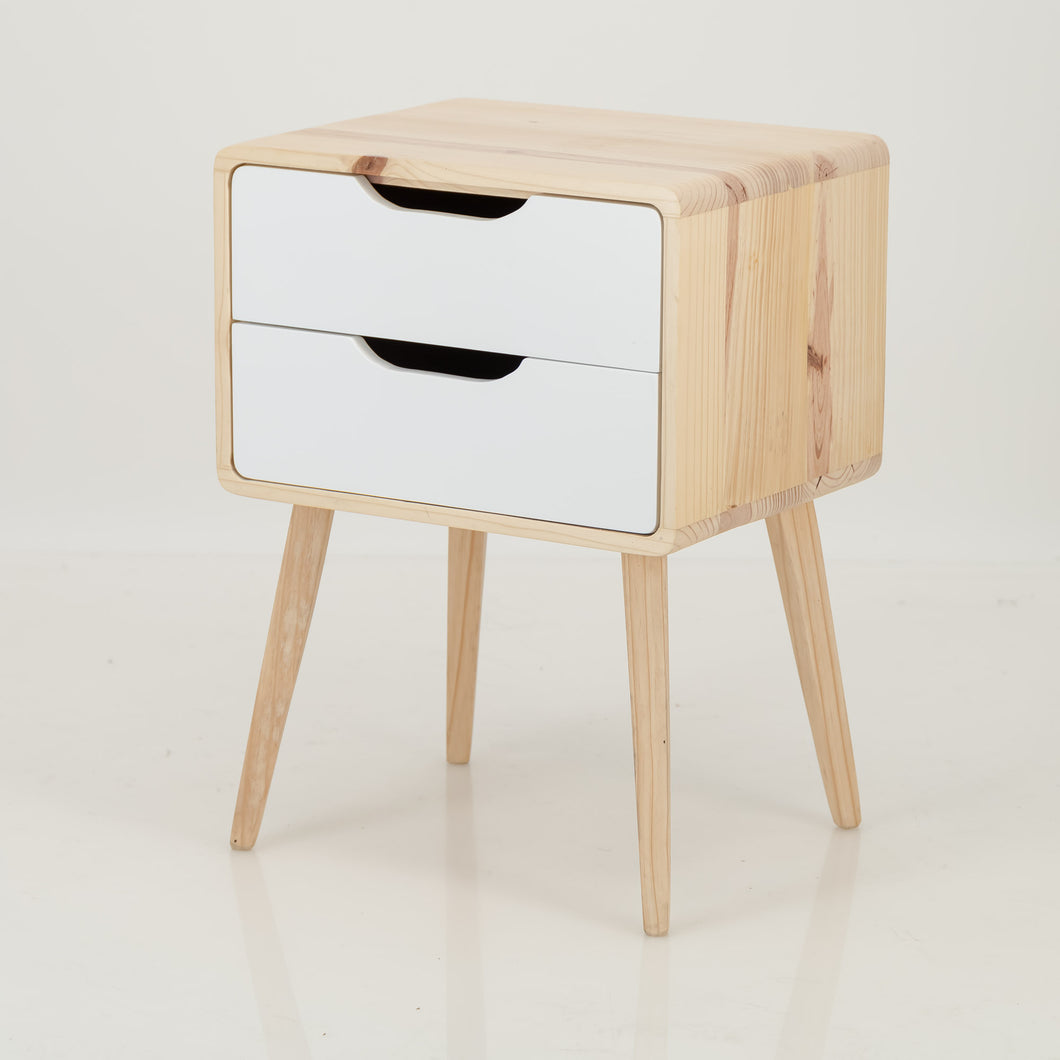 Kuva Pine Two Drawer Side Table with Cut Out Handles - White