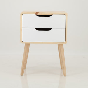 Kuva Pine Two Drawer Side Table with Cut Out Handles - White