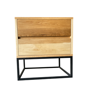 Fihlo Two Drawer Oak Side Table With Metal Frame